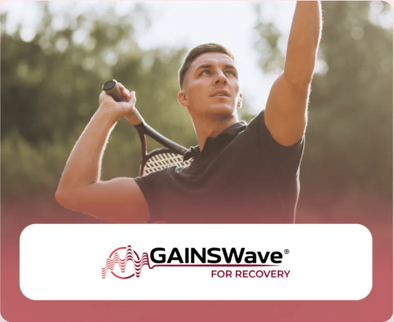 Athlete exercising with GAINSWave for Recovery card